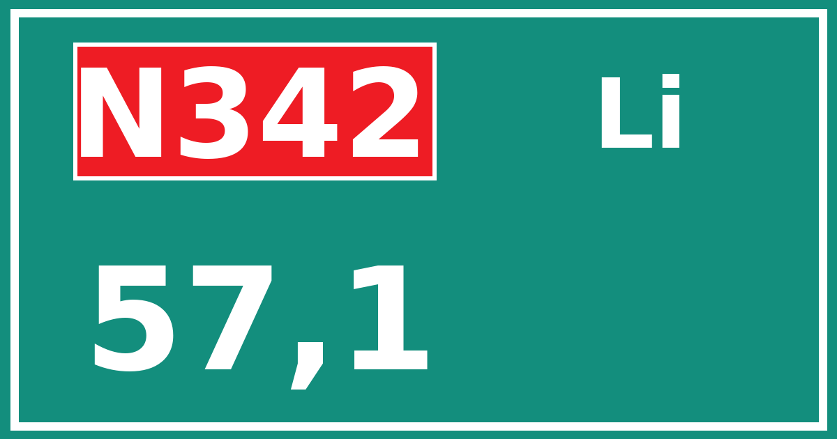 Hectometerbord N342 57,1 zijde Li