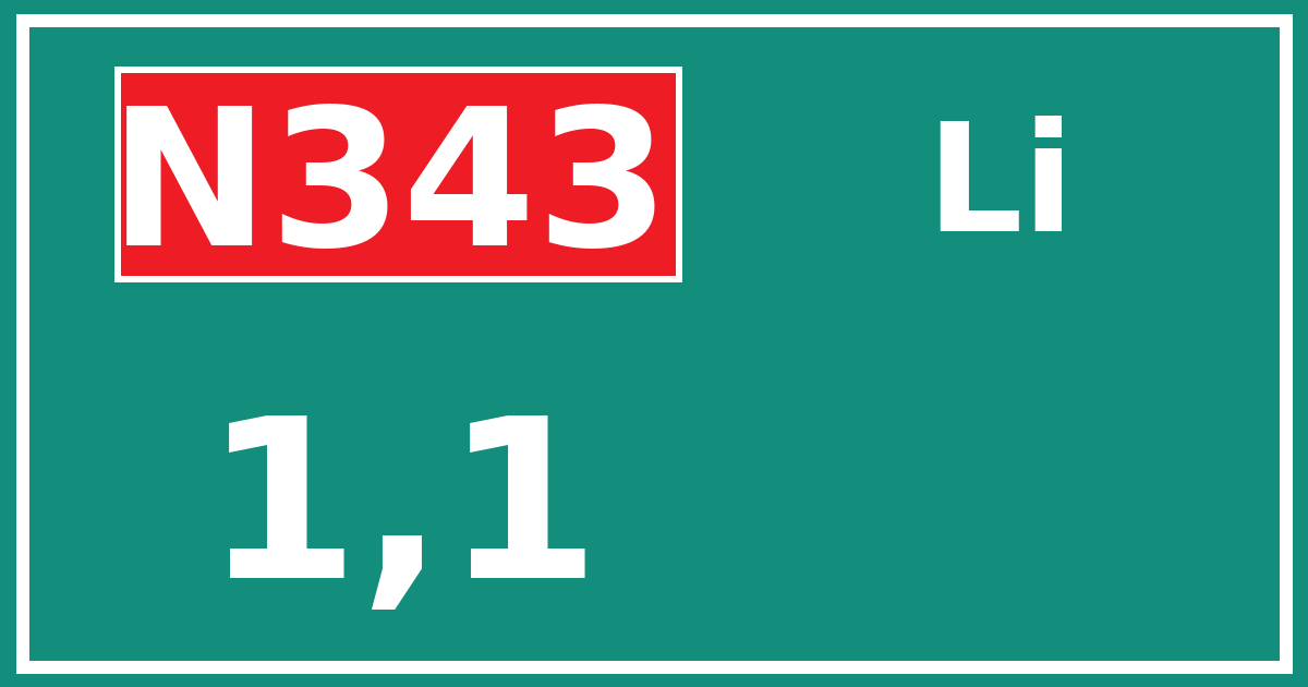 Hectometerbord N343 1,1 zijde Li