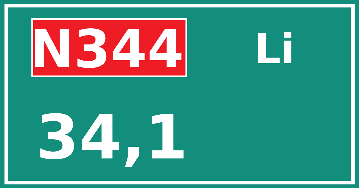 Hectometerbord N344 34,1 zijde Li