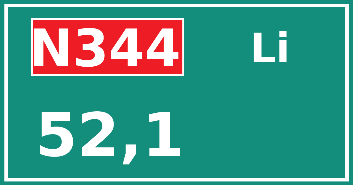 Hectometerbord N344 52,1 zijde Li