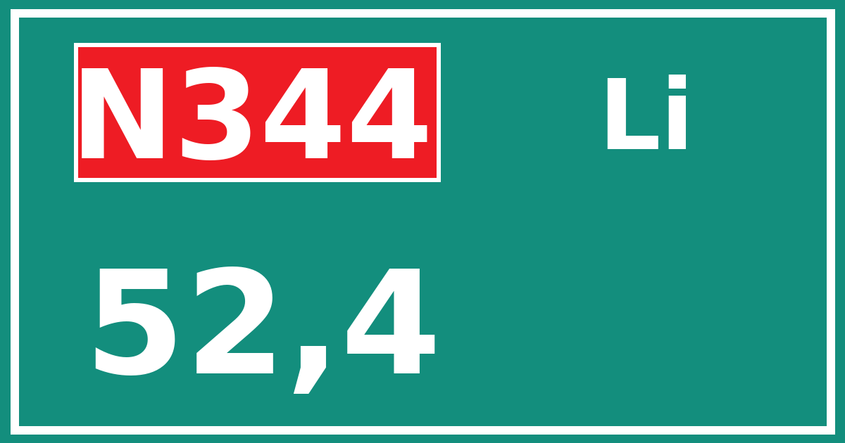 Hectometerbord N344 52,4 zijde Li