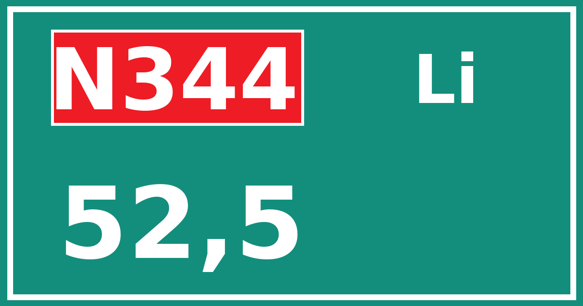 Hectometerbord N344 52,5 zijde Li