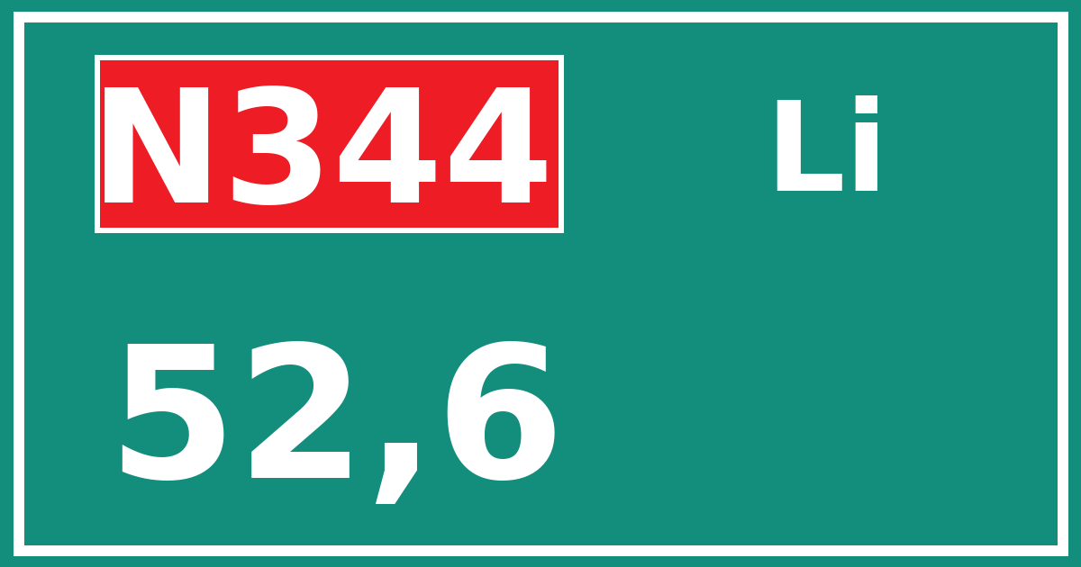 Hectometerbord N344 52,6 zijde Li