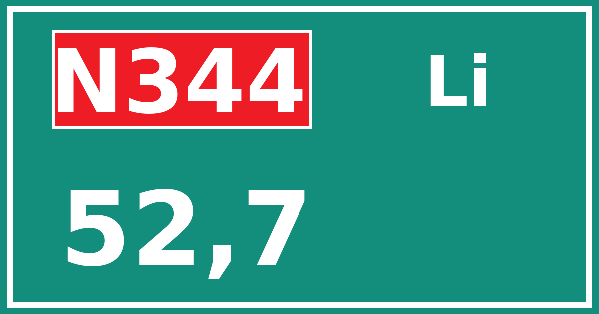 Hectometerbord N344 52,7 zijde Li