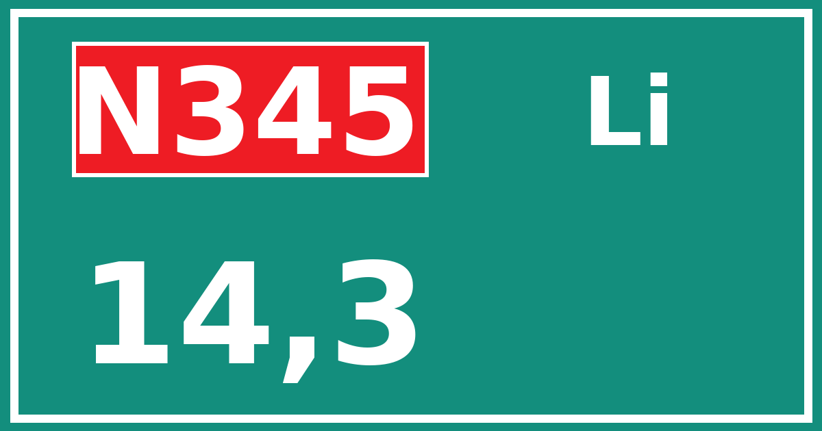 Hectometerbord N345 14,3 zijde Li