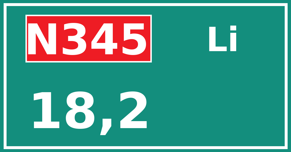 Hectometerbord N345 18,2 zijde Li
