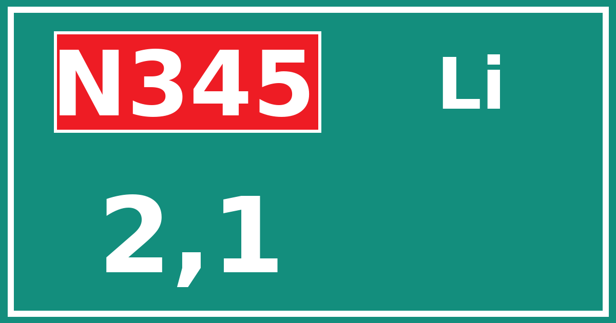 Hectometerbord N345 2,1 zijde Li