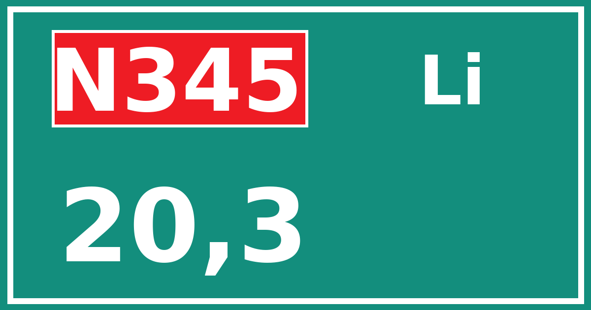 Hectometerbord N345 20,3 zijde Li