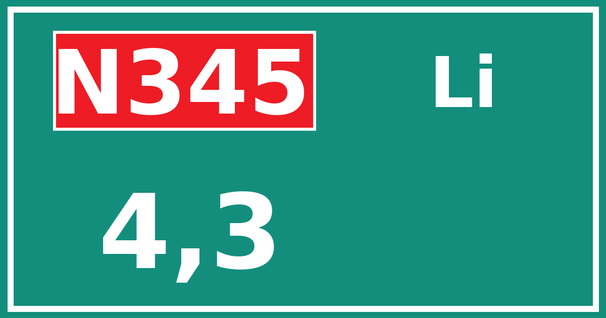 Hectometerbord N345 4,3 zijde Li