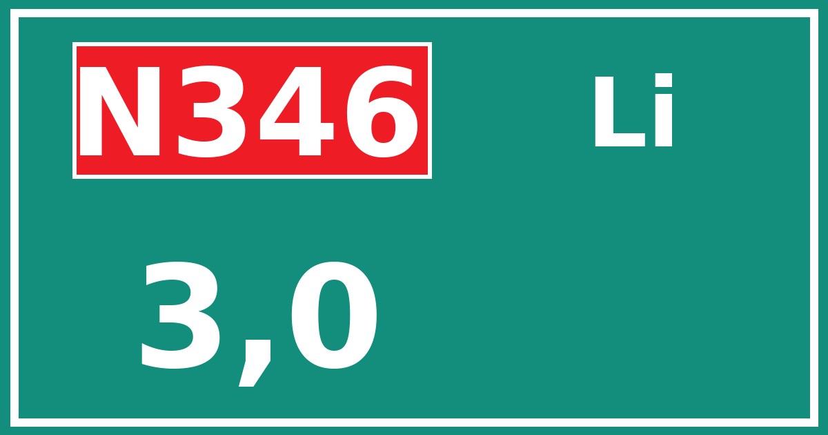 Hectometerbord N346 3,0 zijde Li