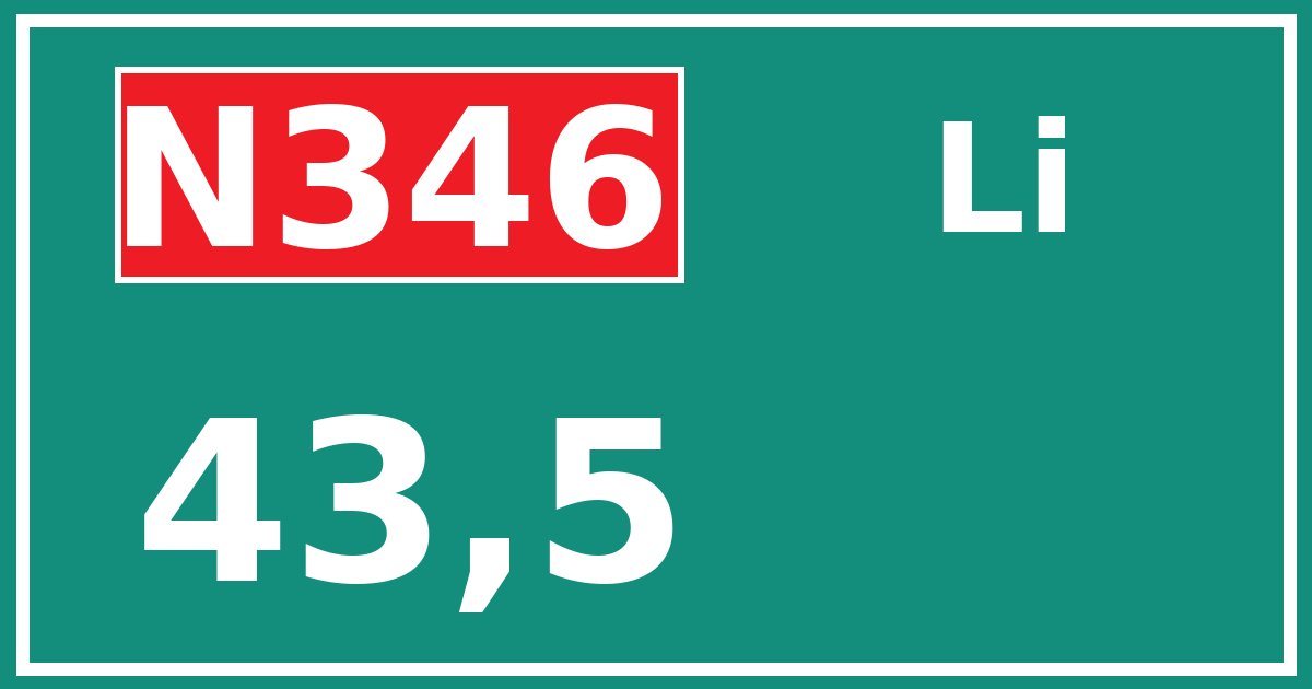 Hectometerbord N346 43,5 zijde Li