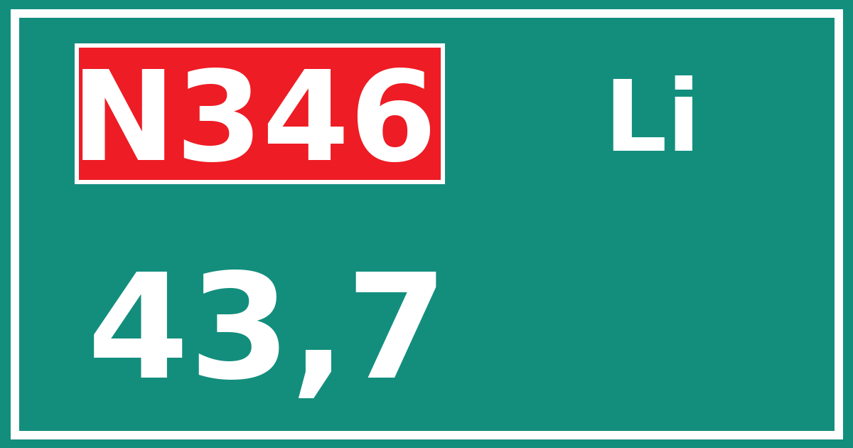 Hectometerbord N346 43,7 zijde Li