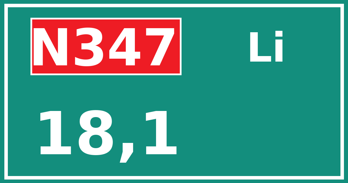 Hectometerbord N347 18,1 zijde Li