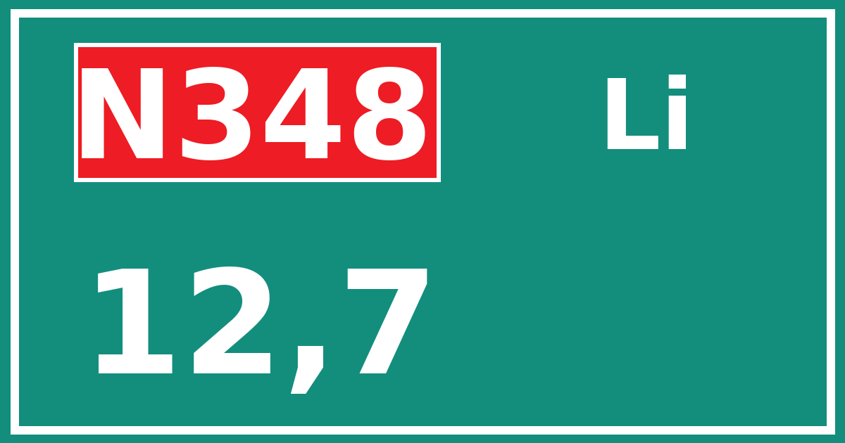 Hectometerbord N348 12,7 zijde Li