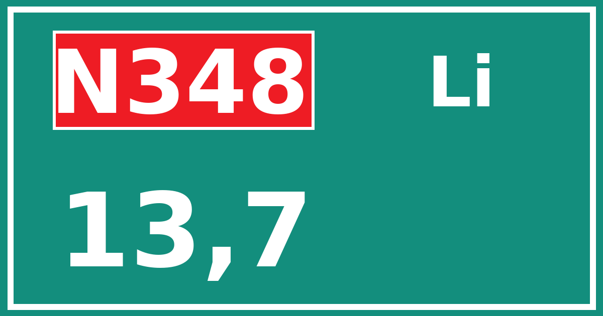 Hectometerbord N348 13,7 zijde Li