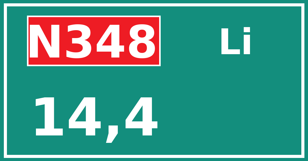 Hectometerbord N348 14,4 zijde Li