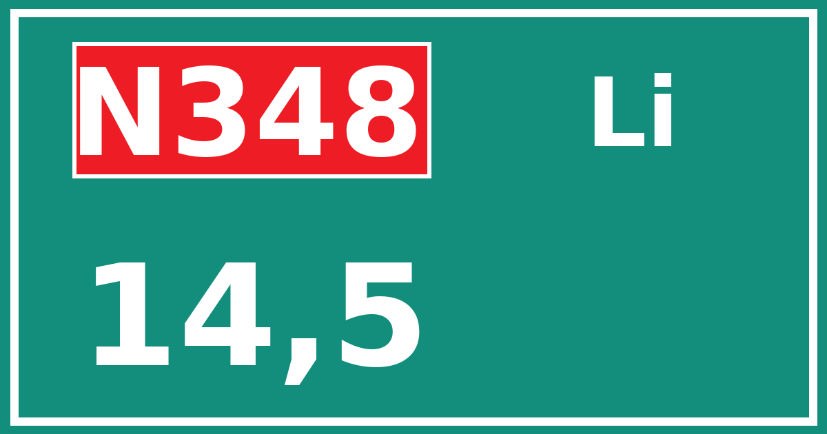 Hectometerbord N348 14,5 zijde Li