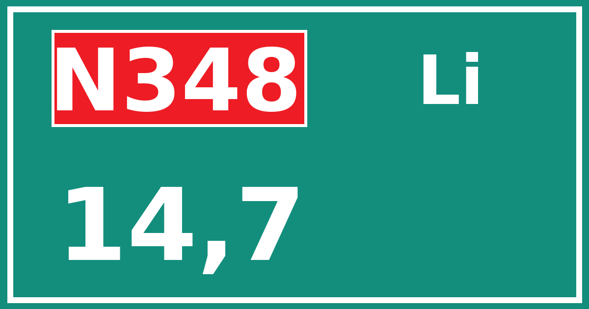 Hectometerbord N348 14,7 zijde Li
