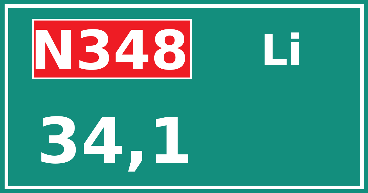 Hectometerbord N348 34,1 zijde Li