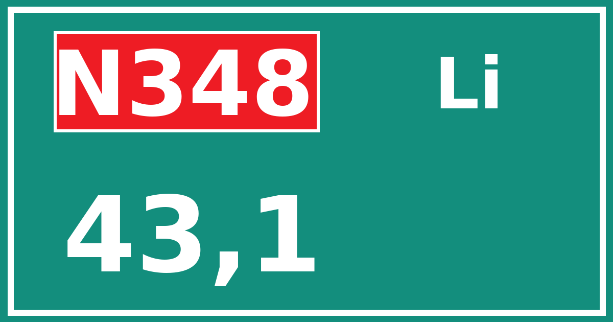 Hectometerbord N348 43,1 zijde Li