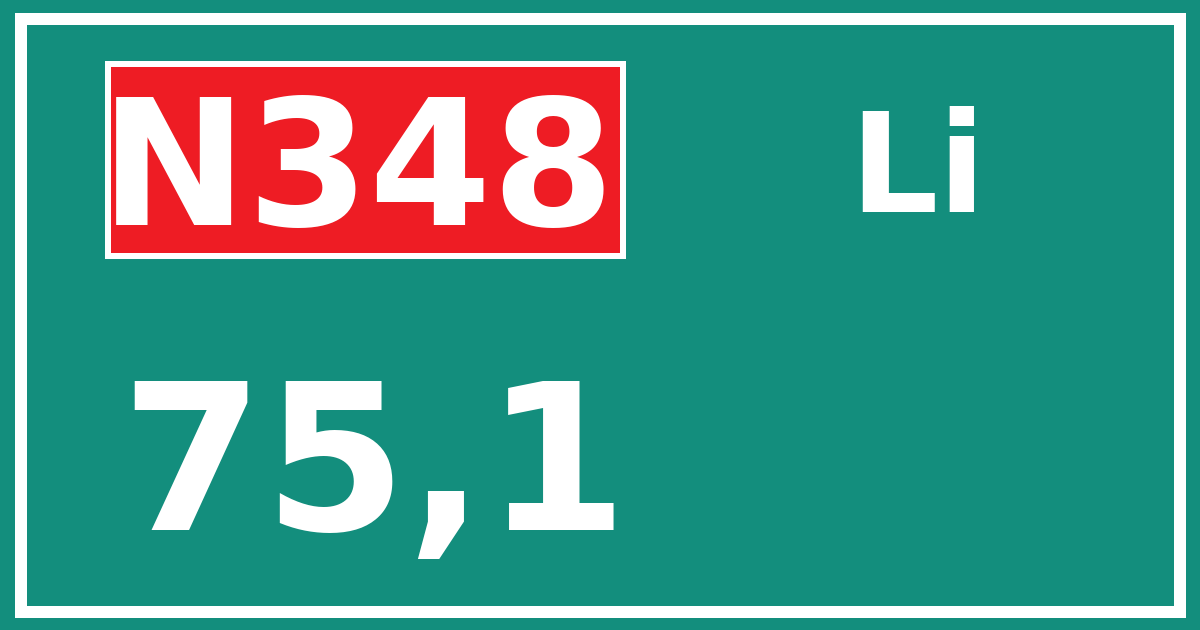 Hectometerbord N348 75,1 zijde Li