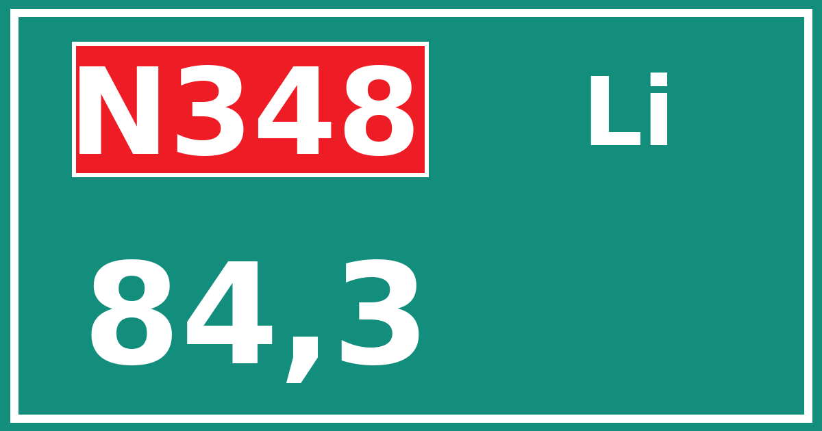 Hectometerbord N348 84,3 zijde Li