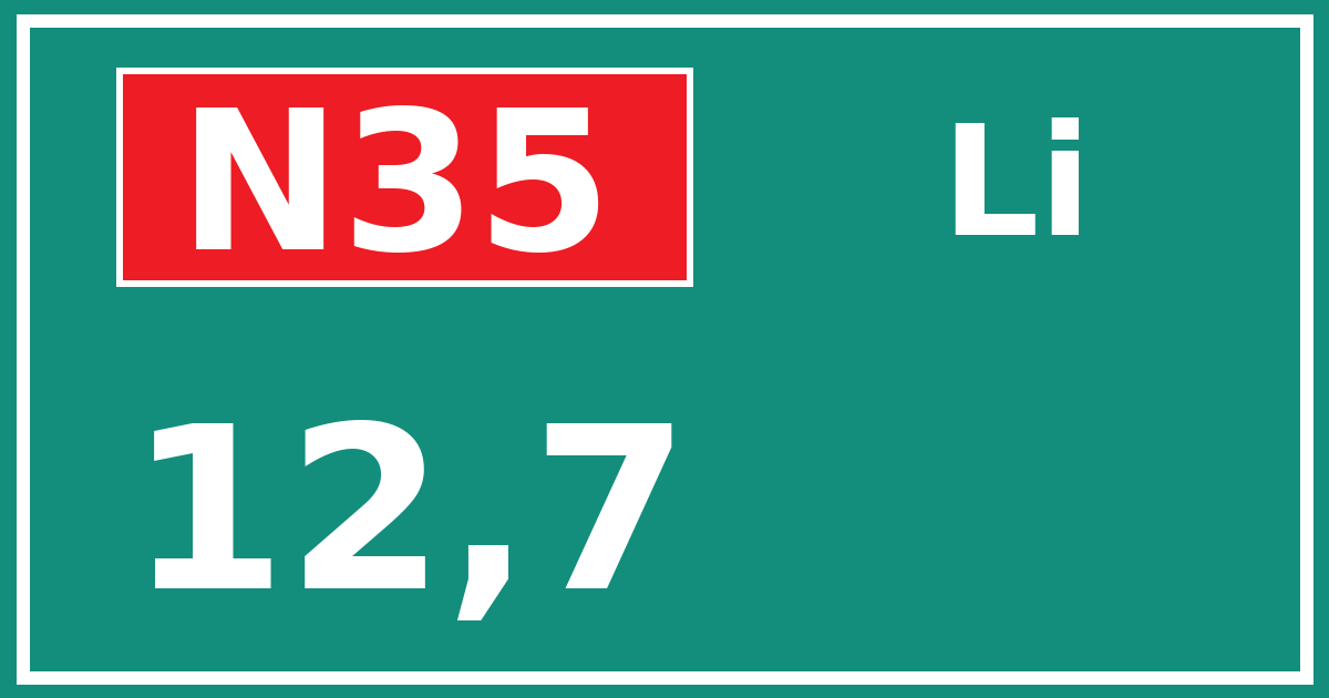 Hectometerbord N35 12,7 zijde Li