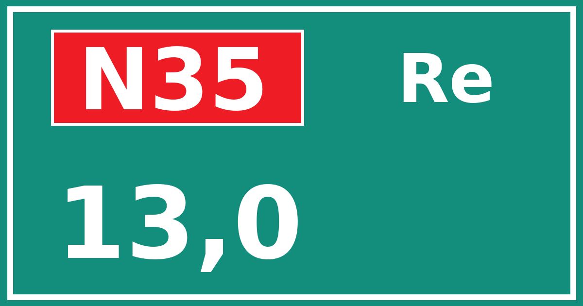 Hectometerbord N35 13,0 zijde Re