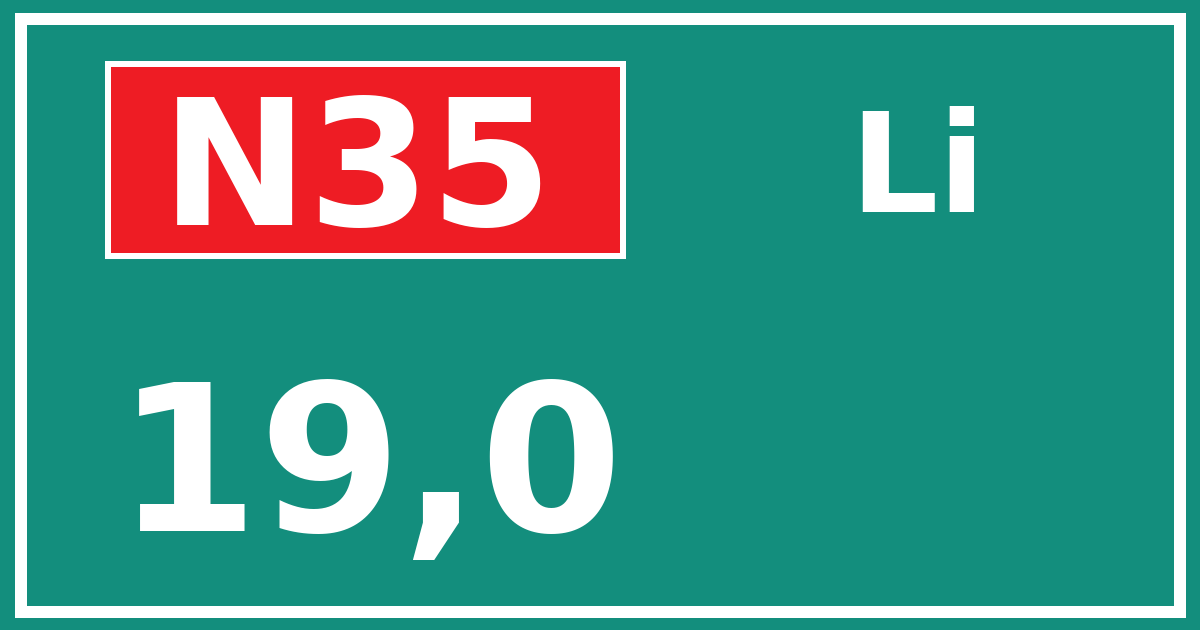 Hectometerbord N35 19,0 zijde Li
