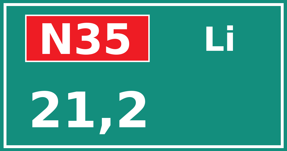 Hectometerbord N35 21,2 zijde Li
