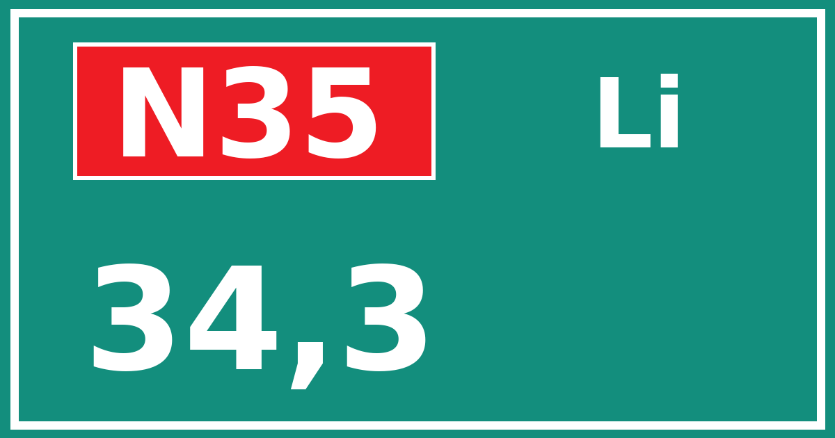 Hectometerbord N35 34,3 zijde Li
