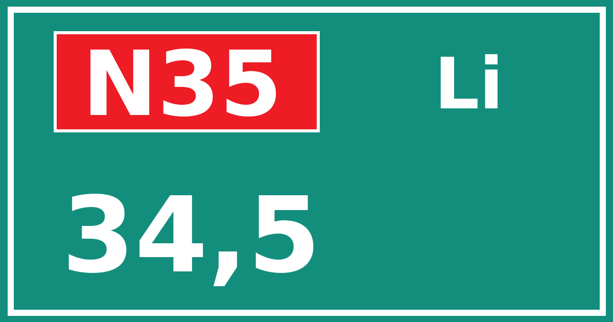 Hectometerbord N35 34,5 zijde Li