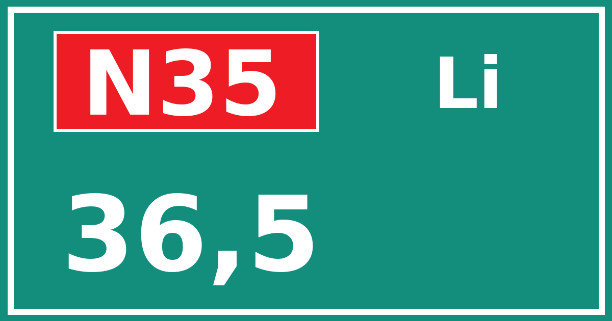 Hectometerbord N35 36,5 zijde Li
