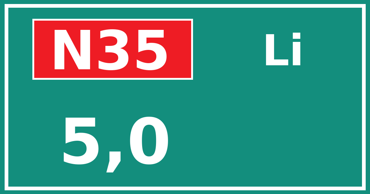 Hectometerbord N35 5,0 zijde Li