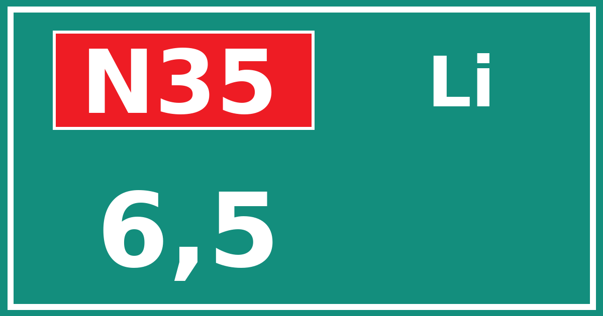 Hectometerbord N35 6,5 zijde Li