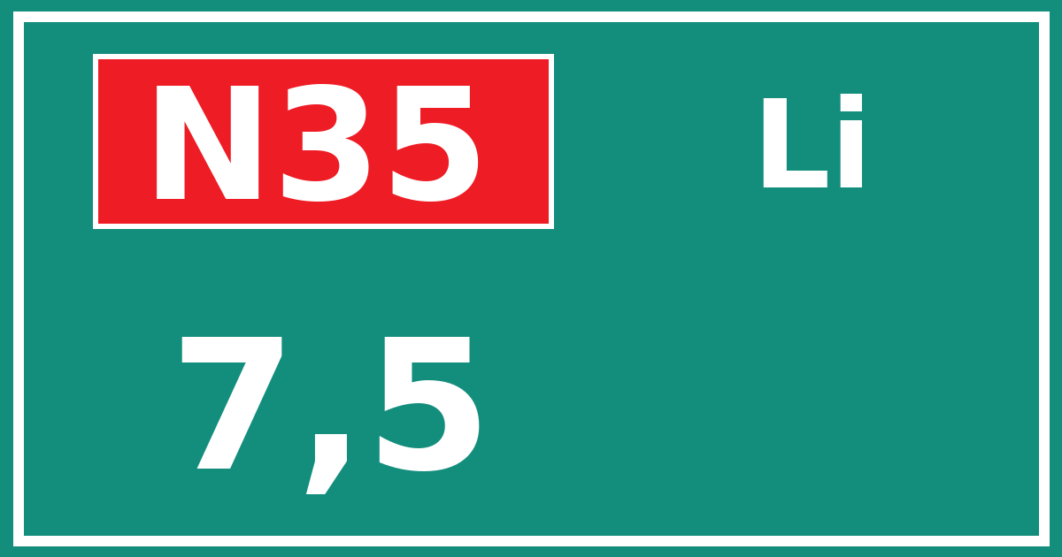 Hectometerbord N35 7,5 zijde Li