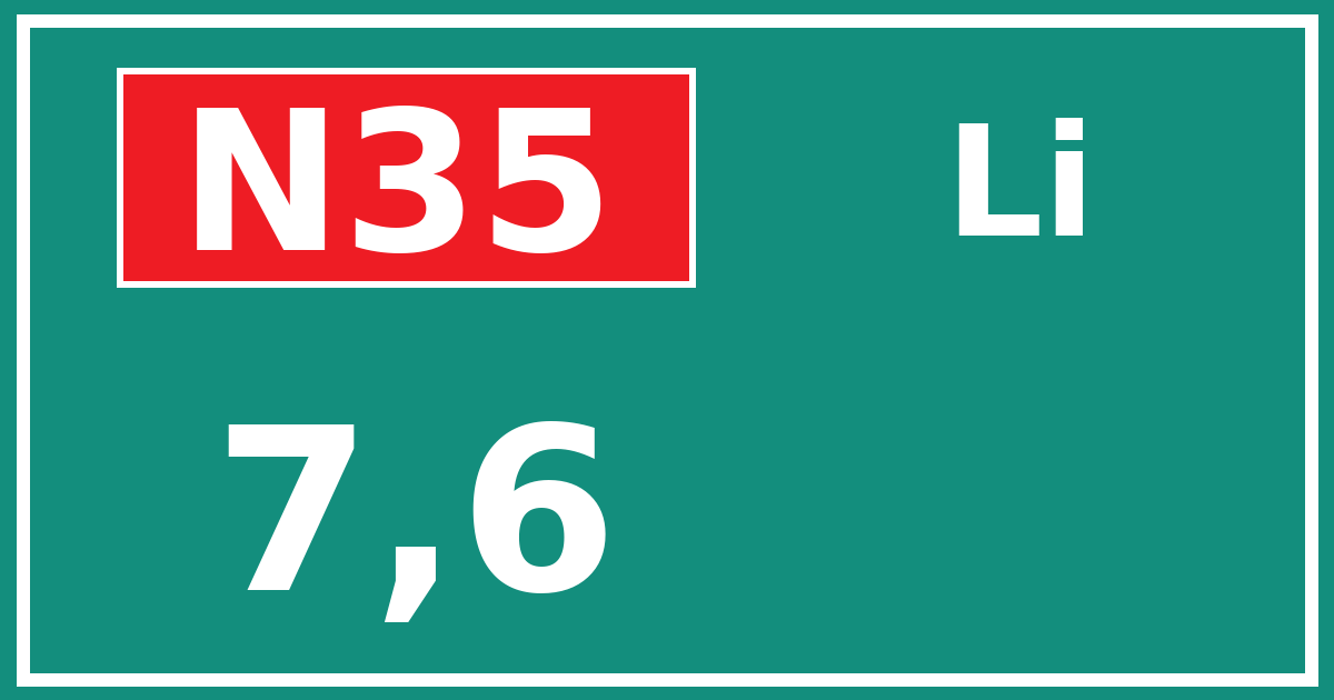 Hectometerbord N35 7,6 zijde Li