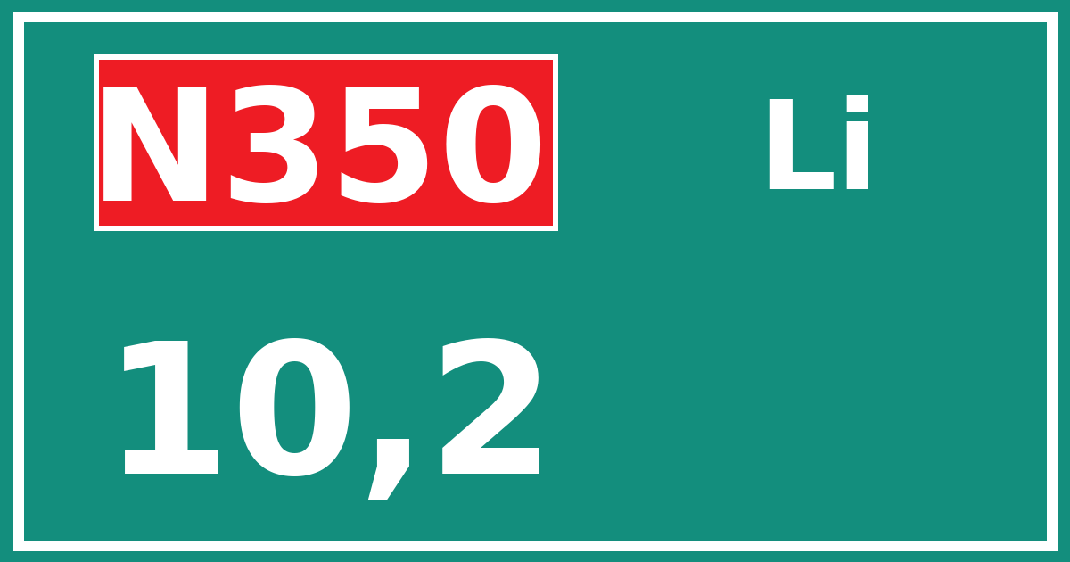 Hectometerbord N350 10,2 zijde Li