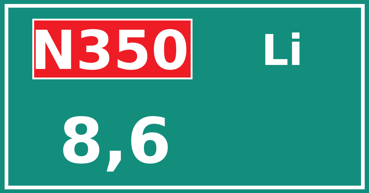 Hectometerbord N350 8,6 zijde Li