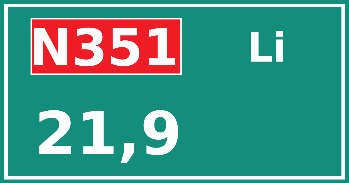Hectometerbord N351 21,9 zijde Li