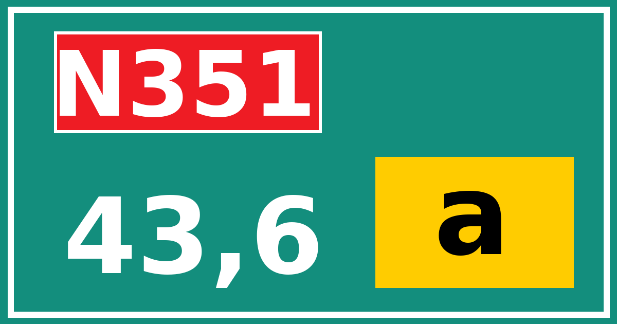 Hectometerbord N351 43,6 letter a