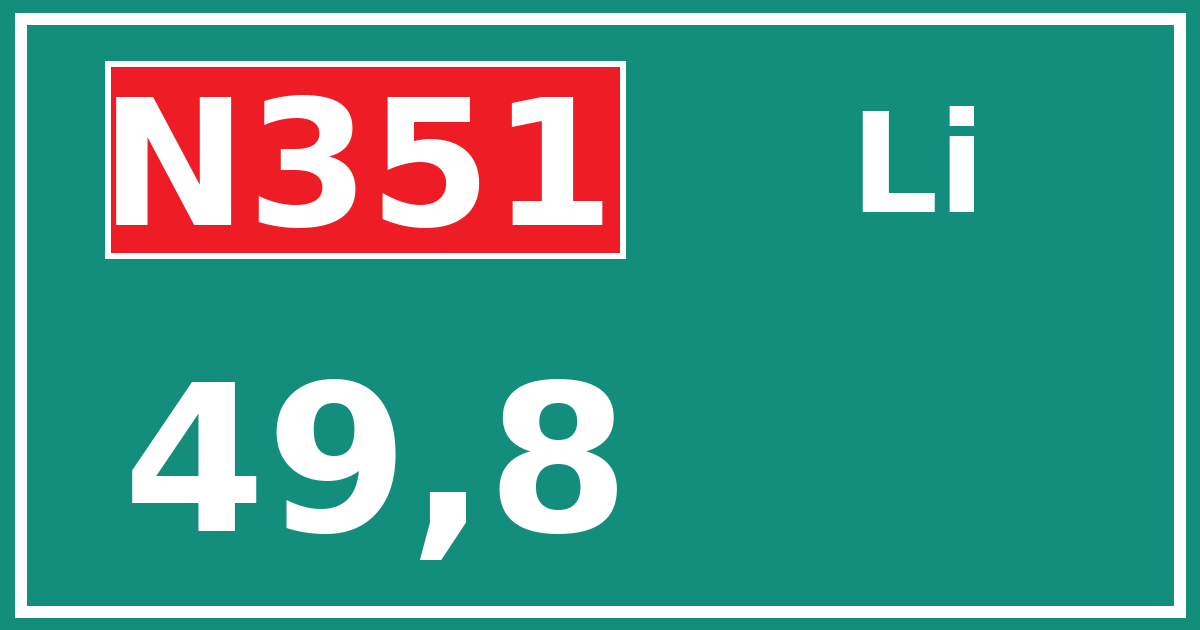 Hectometerbord N351 49,8 zijde Li