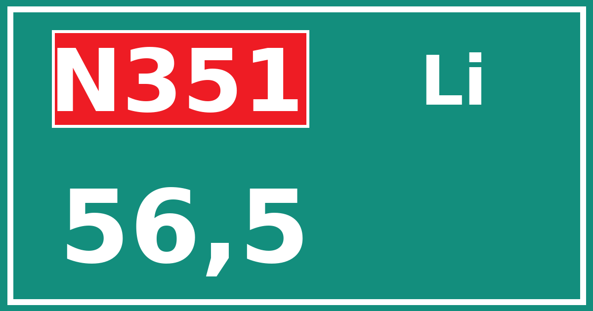 Hectometerbord N351 56,5 zijde Li