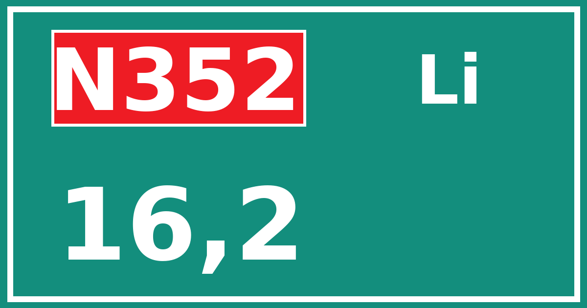 Hectometerbord N352 16,2 zijde Li