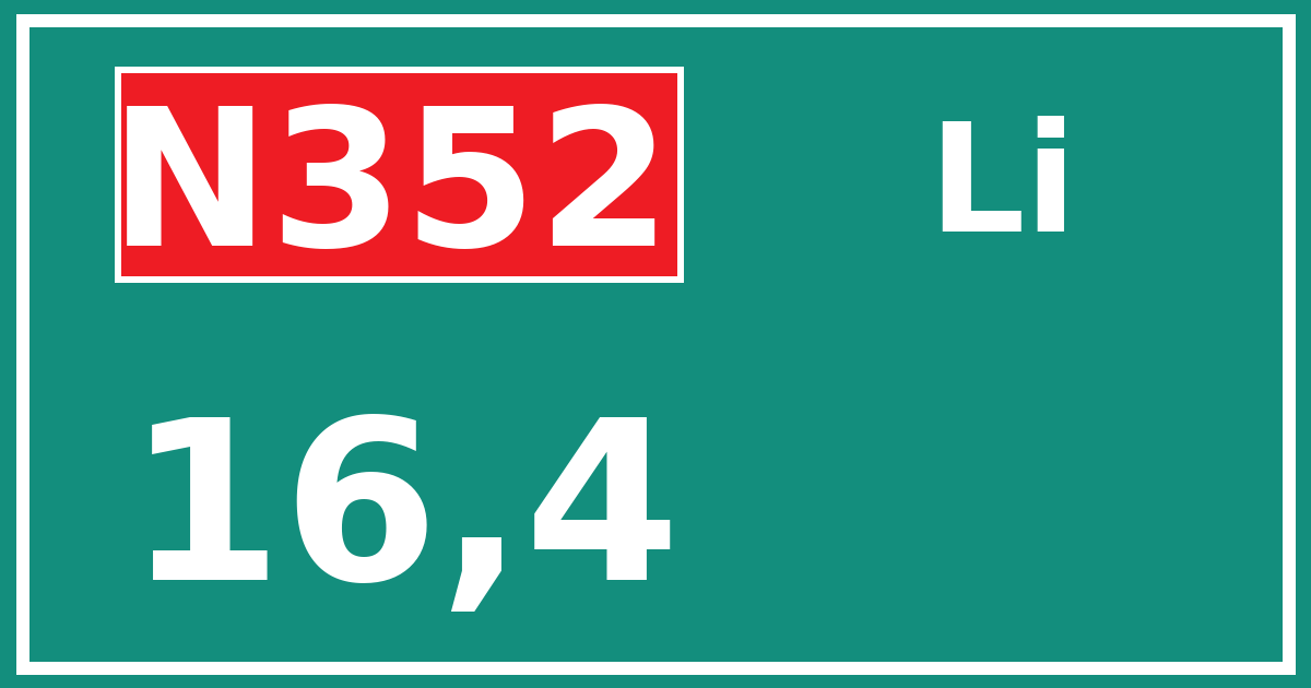 Hectometerbord N352 16,4 zijde Li