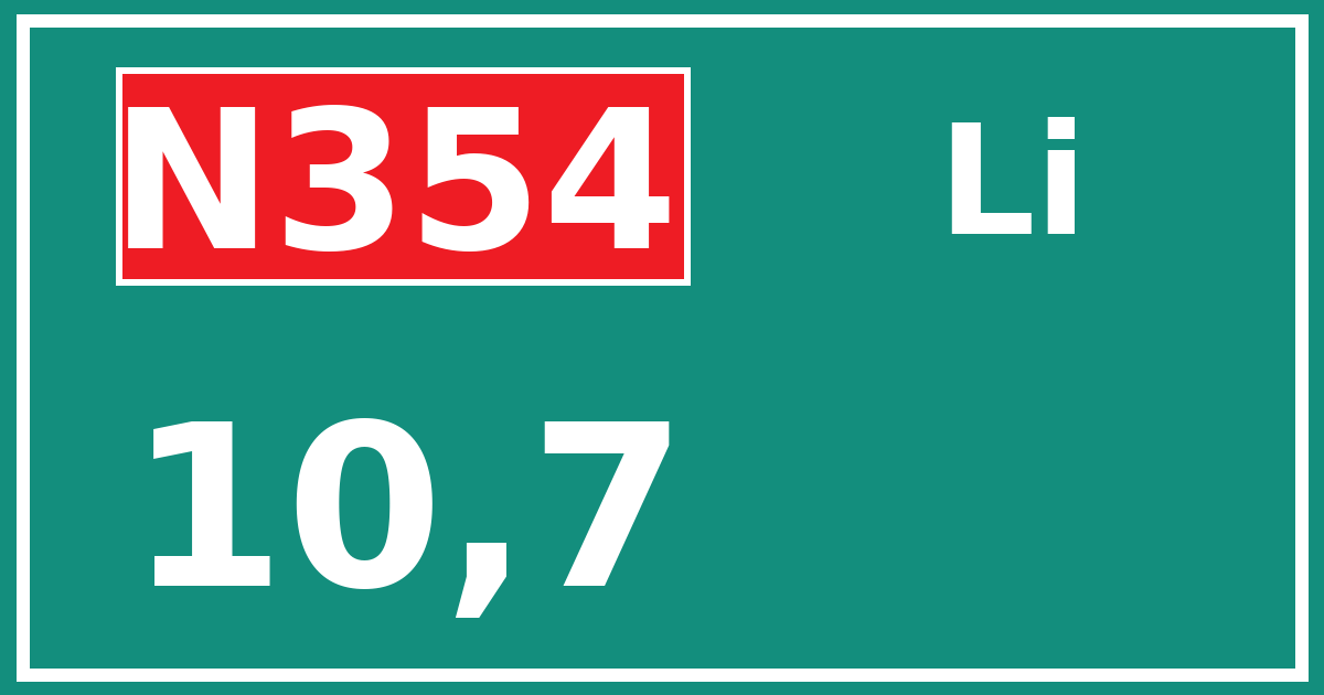 Hectometerbord N354 10,7 zijde Li