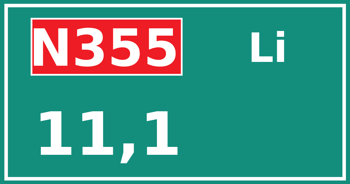Hectometerbord N355 11,1 zijde Li