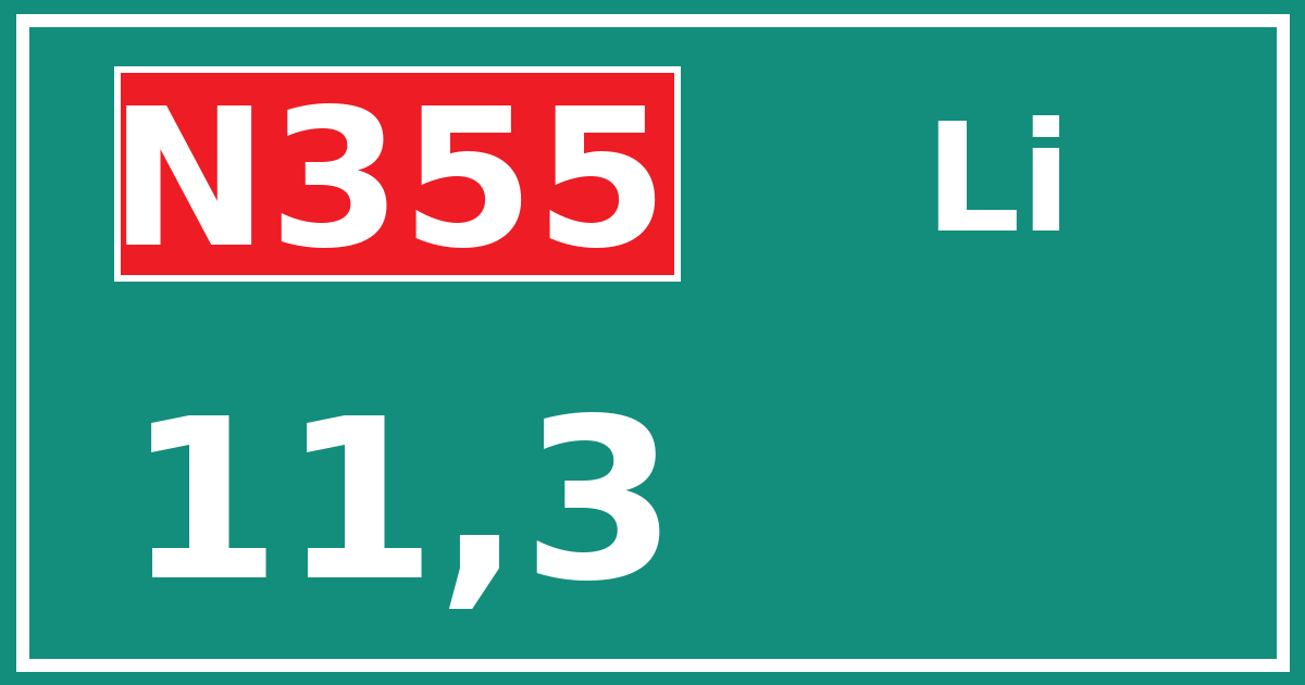 Hectometerbord N355 11,3 zijde Li