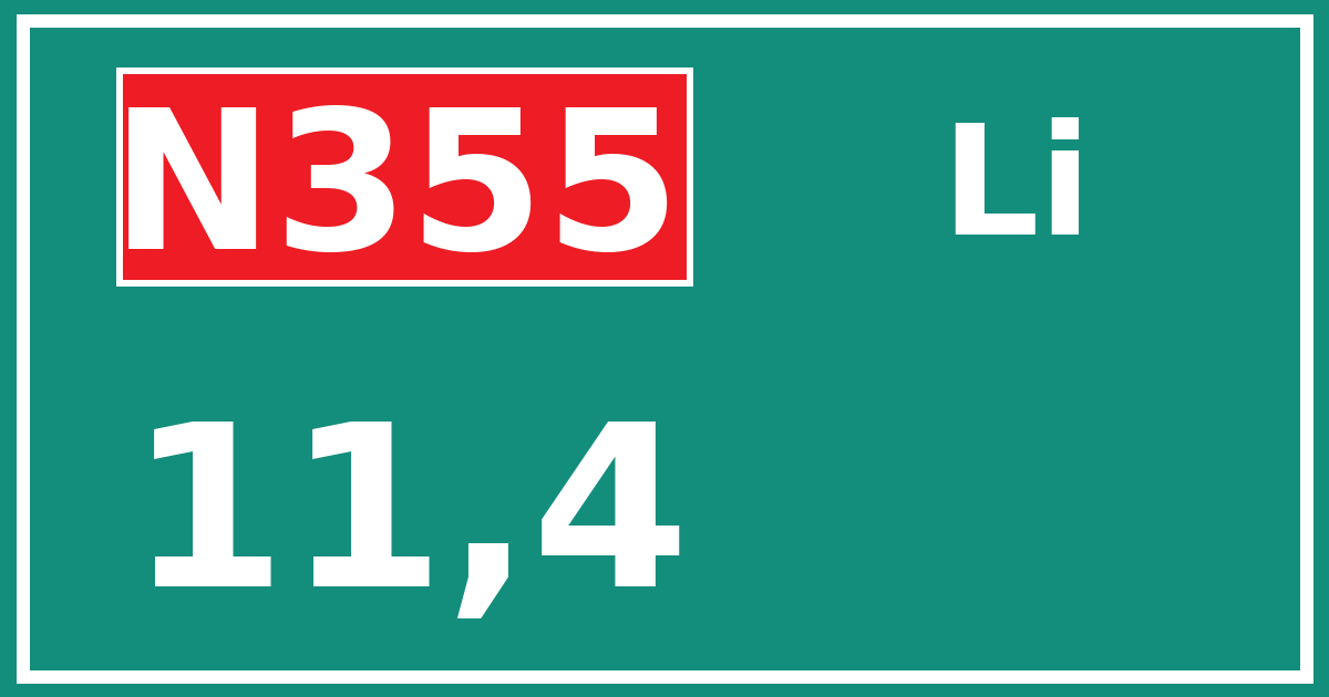 Hectometerbord N355 11,4 zijde Li