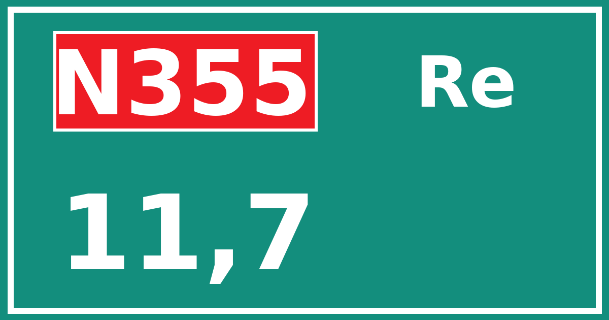 Hectometerbord N355 11,7 zijde Re